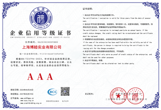 公司上海薄睦获得企业资信AAA等级证书